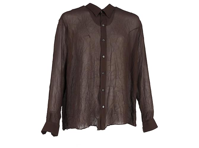 Dolce & Gabbana Sheer Buttoned Shirt in Brown Cotton  ref.1174784