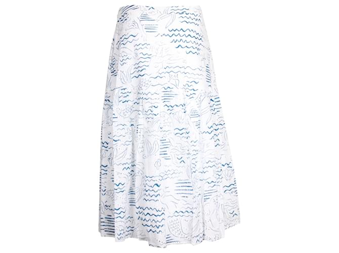 Kenzo Wave Mermaid Printed Midi Skirt in White Cotton  ref.1174786
