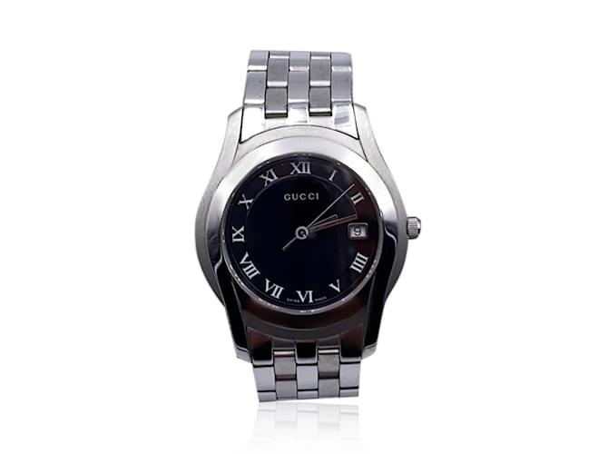 Gucci Mod de acero inoxidable plateado 5500 Reloj de pulsera de cuarzo M negro Plata  ref.1174788