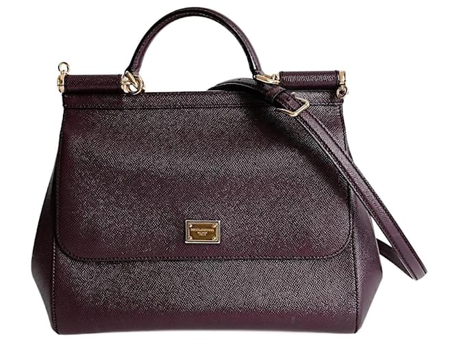 Bolsa Dolce & Gabbana Sicily Grande em couro dauphine bordô Roxo  ref.1174793