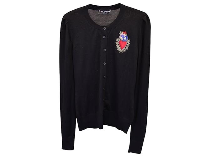 Dolce & Gabbana Sacred Heart Patch Cardigan in Black Wool  ref.1174796