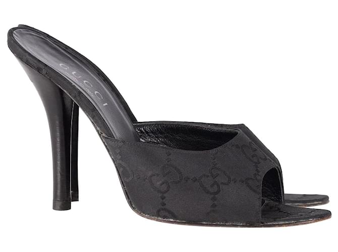Gucci GG Logo Jacquard Mule Sandals in Black Canvas Cloth  ref.1174806