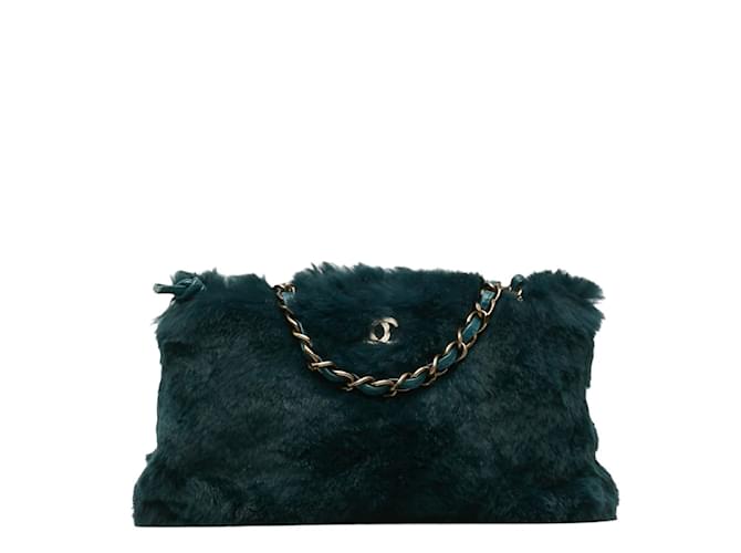 Chanel CC Fur Chain Shoulder Bag Green Leather  ref.1174894