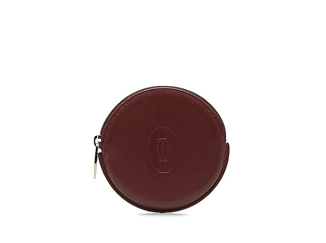 Must De Cartier Leather Round Coin Purse Red  ref.1174934