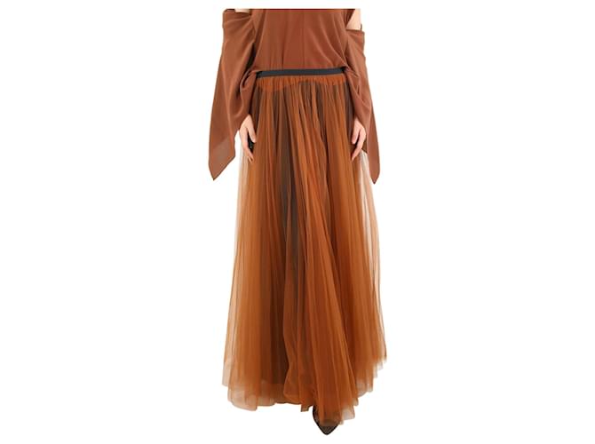 Marni Brown silk pleated tulle midi skirt - size UK 8  ref.1175020