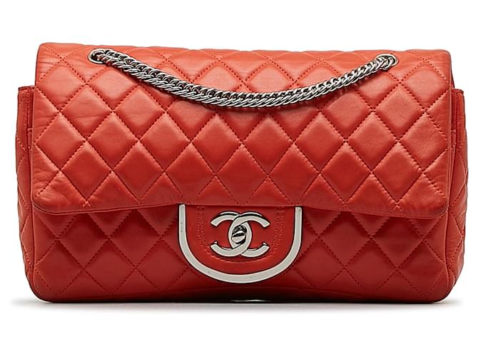Chanel Orange CC Quilted Flap Shoulder Bag Leather  ref.1175131