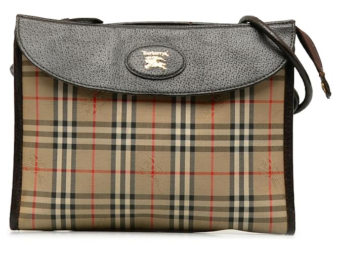 Burberry Brown Haymarket Check Crossbody Bag Beige Leather Cloth Pony-style calfskin Cloth  ref.1175133