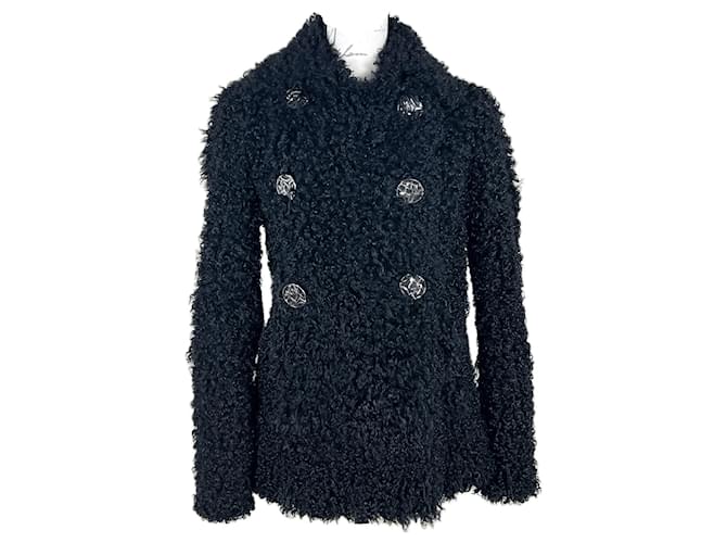 Chanel 14Nuova giacca nera con bottoni giganti CC da K $ Nero Pelliccia  ref.1175195