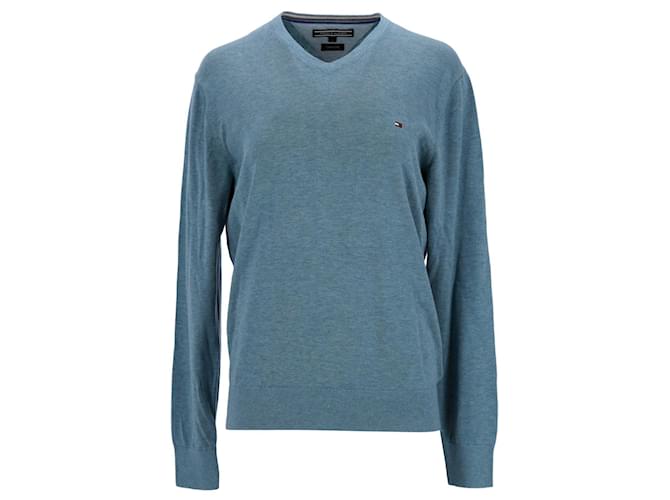 Tommy Hilfiger Mens Luxury Cotton V Neck Jumper Blue  ref.1175199