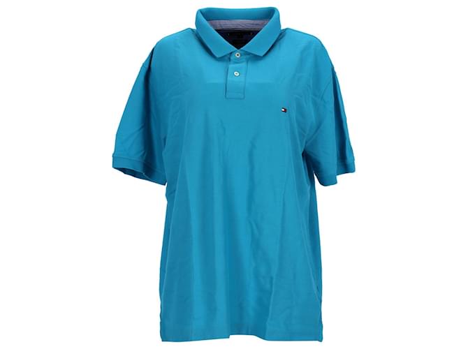 Tommy Hilfiger Herren-Poloshirt mit zwei Knöpfen und normaler Passform Blau Baumwolle  ref.1175203
