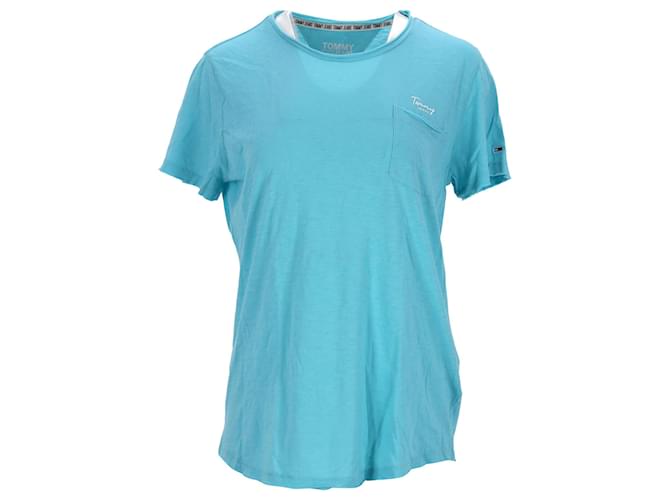 Tommy Hilfiger Damen-T-Shirt aus Baumwolle und Modal mit Taschen Blau Hellblau  ref.1175204