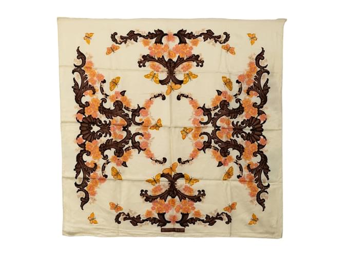 Dior Lenço de seda com padrão floral Marrom Algodão  ref.1175210