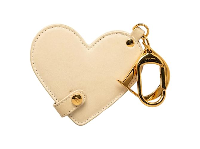 Dior Leather Heart Mirror Bag Charm White Pony-style calfskin  ref.1175238