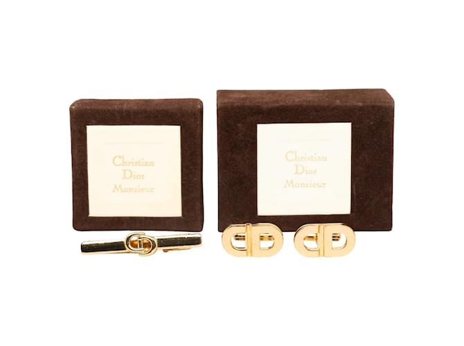 Dior Ensemble épingle à cravate et boutons de manchette avec logo CD Métal Doré  ref.1175239