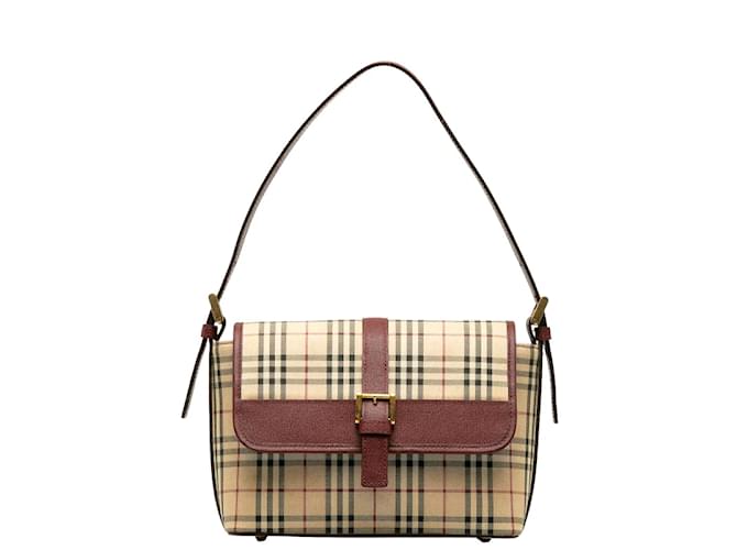 Burberry House Check Canvas & Leather Shoulder Bag Brown Cloth  ref.1175249