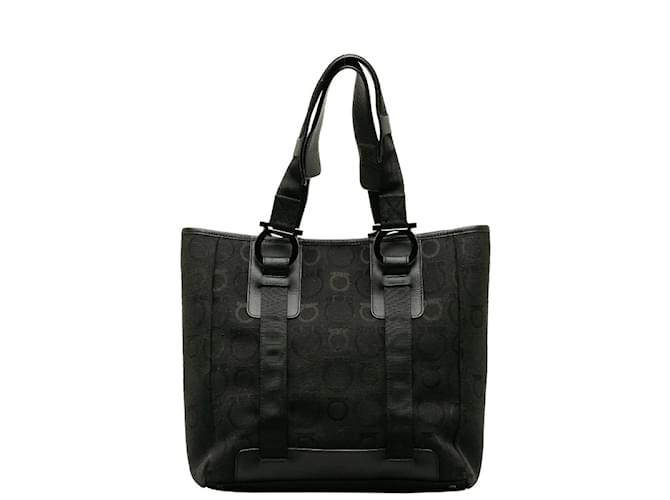 Bolsa de mão em lona e couro Gancini Salvatore Ferragamo EX-21 5373 em muito bom estado Preto  ref.1175251