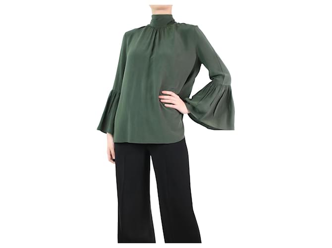 Fendi Dark green silk neck-tie blouse - size UK 8  ref.1175264