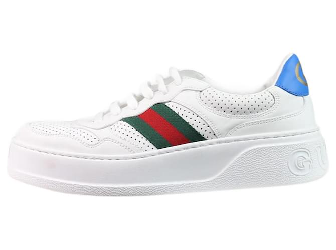 Gucci White striped lace up trainers - size EU 40 Leather  ref.1175266