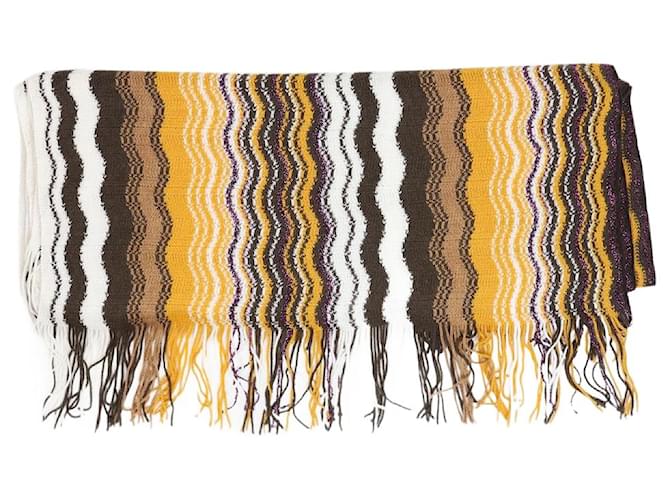Missoni Orange and brown wavy fringed scarf Wool  ref.1175288