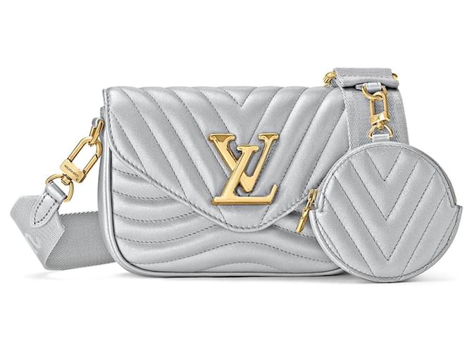 Louis Vuitton LV New Wave Multi Pochette Silber Leder  ref.1175316