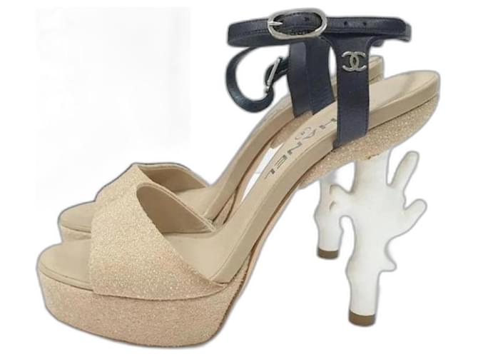 Chanel 2012 Beige Sand Coral Heels Sandals Cloth  ref.1175341
