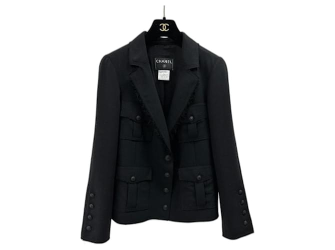 Chanel 2007 Americana blazer de lana negra Negro  ref.1175343