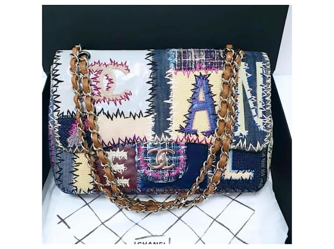 Bolso con solapa jumbo clásico con patchwork multicolor de Chanel Paño  ref.1175345