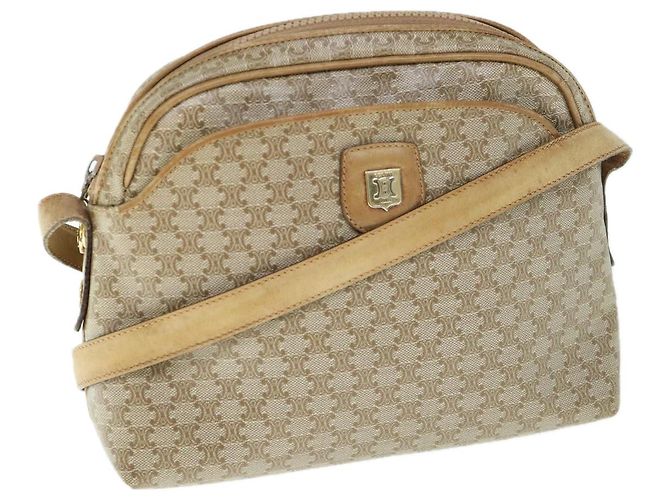 Céline Bolsa de ombro em lona de macadame CELINE Bege Auth 60008
