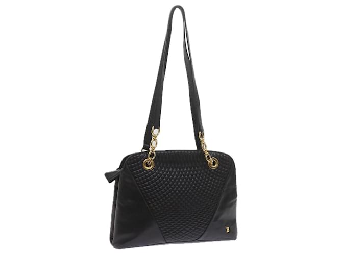 BALLY Matelasse Shoulder Bag Leather Black Auth ki3834  ref.1175431