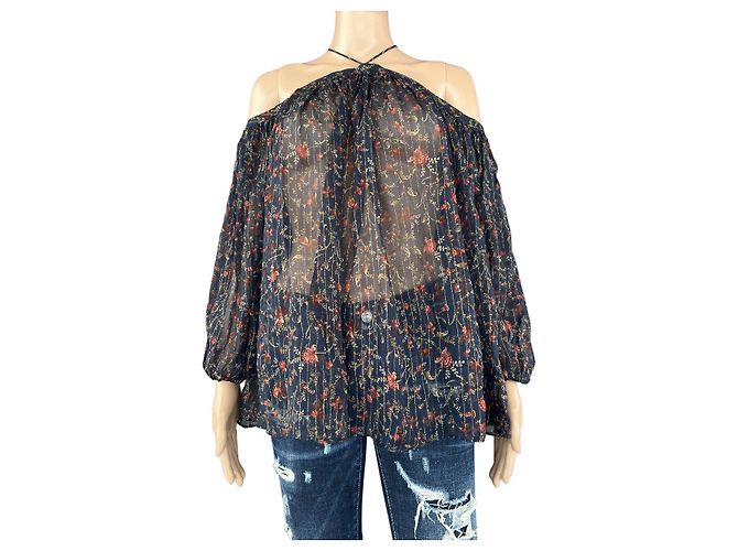 Zimmermann Silk Blouse Blue Printed Three-Quarter Sleeve Dark blue