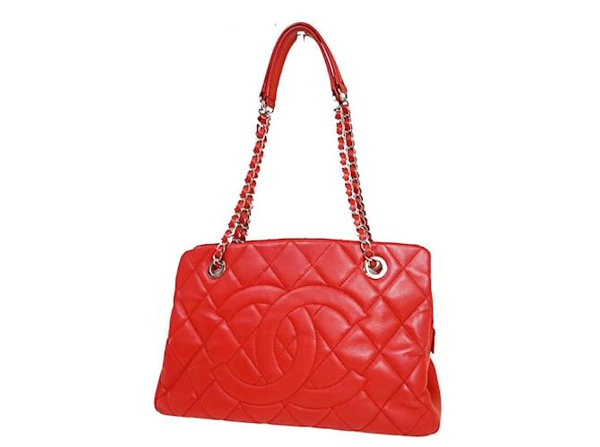 Chanel Shopping Red Leather  ref.1175542