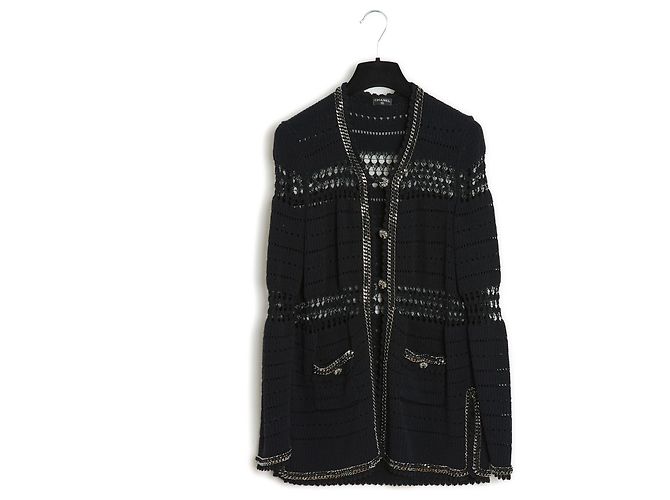 2010 Chanel Black Chainlink Trim Cardigan