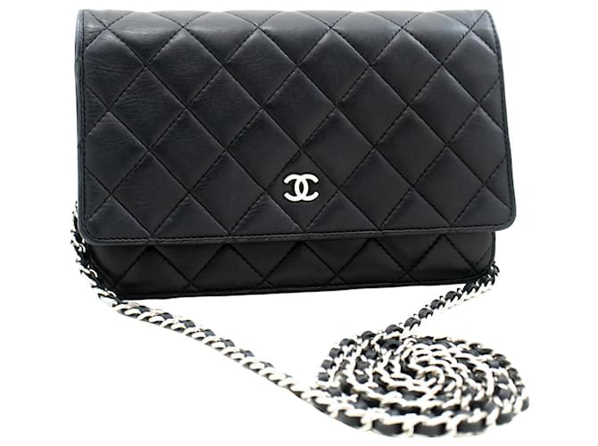 Wallet On Chain Chanel Wallet an der Kette Schwarz Leder  ref.1175750