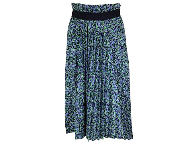 Autre Marque Balenciaga Noir / blue / vert 2019 Jupe mi-longue plissée à imprimé floral Polyester  ref.1175783