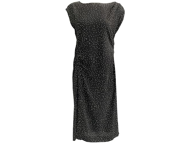 Autre Marque Dries van Noten Black Midi Dress with White Dots Polyester  ref.1175792