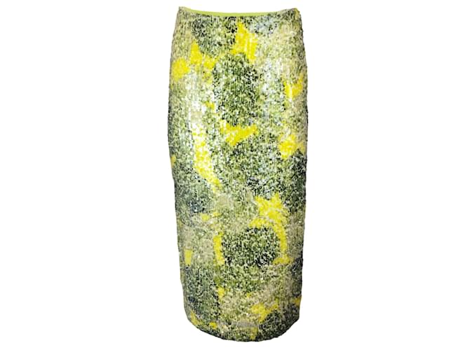 Autre Marque Prabal Gurung Green / Yellow Sequined Midi Skirt Viscose  ref.1175801