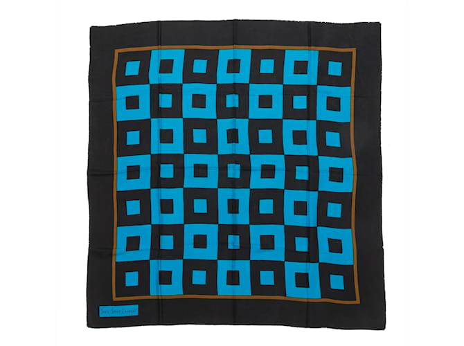 Foulard en soie à imprimé géométrique Yves Saint Laurent noir et bleu sarcelle  ref.1175873