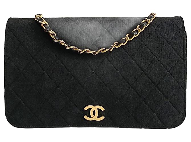 Bolso bandolera Chanel Matelassè con solapa única en algodón negro Lienzo  ref.1175987