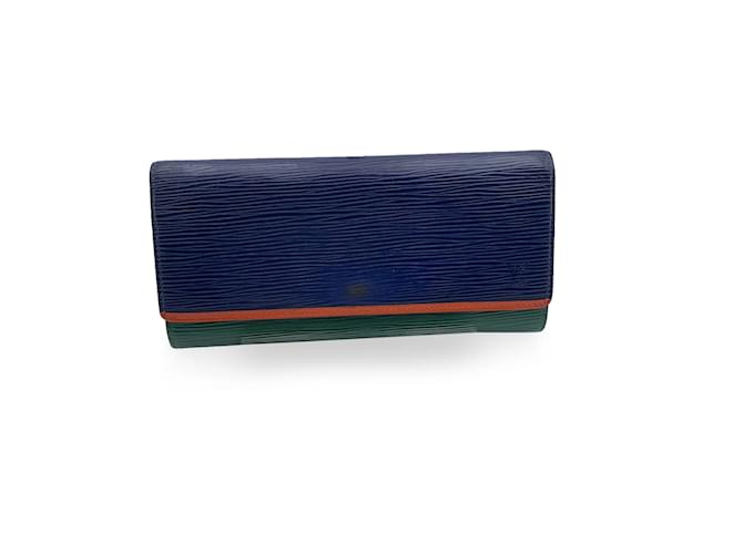 Louis Vuitton Blaugrüne dreifarbige Epi-Leder-Flore-Continental-Geldbörse  ref.1175997