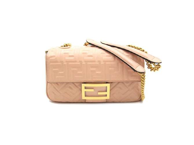 Fendi Logo-geprägtes Leder-Baguette-Ketten-Midi-Kleid 8BR793 Pink Kalbähnliches Kalb  ref.1176013