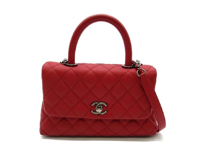 Chanel CC Quilted Caviar Handle Bag Red Leather  ref.1176031