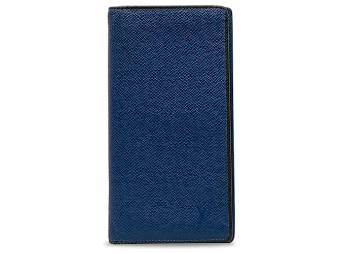 Portafoglio lungo bi-fold Louis Vuitton Blue Taiga Portefeuille Brazza Pelle  ref.1176166