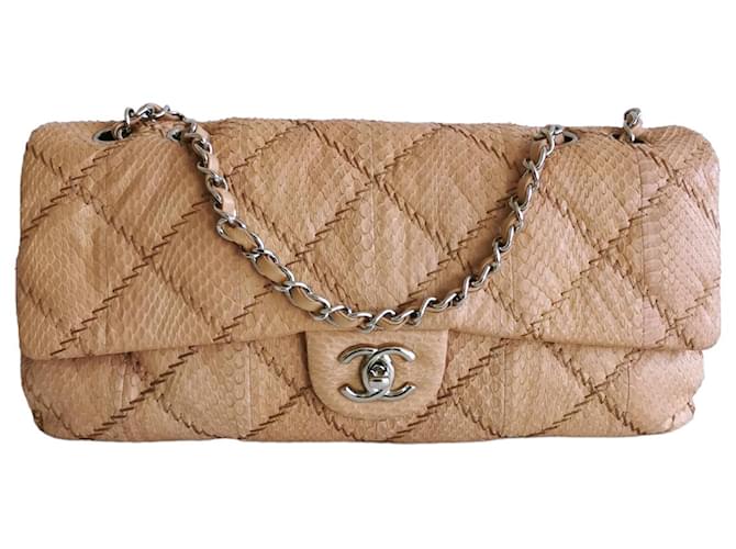 Chanel Ultra Stitch Flap Bag Beige Python Brown Leather  ref.1176209