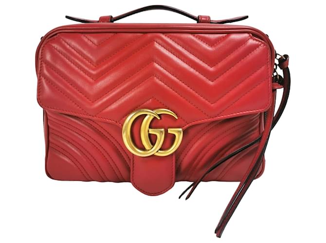 Gucci Marmont Top Handle Small Red Calfskin Leather Pony-style calfskin  ref.1176220