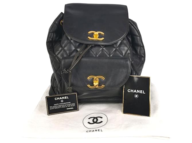 Mochila Chanel Duma Piel de cordero negra Dorada Negro Cuero  ref.1176228