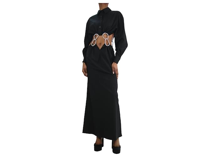 Autre Marque Vestido largo de lana con aberturas y adornos de cristales en negro - talla XS  ref.1176286