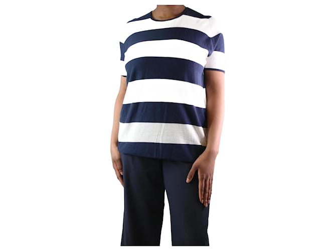 Autre Marque Navy blue and cream short-sleeved striped sweater - size L Cotton  ref.1176291