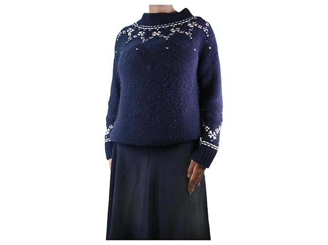 Autre Marque Dark blue chunky patterned jumper - size L Wool  ref.1176293