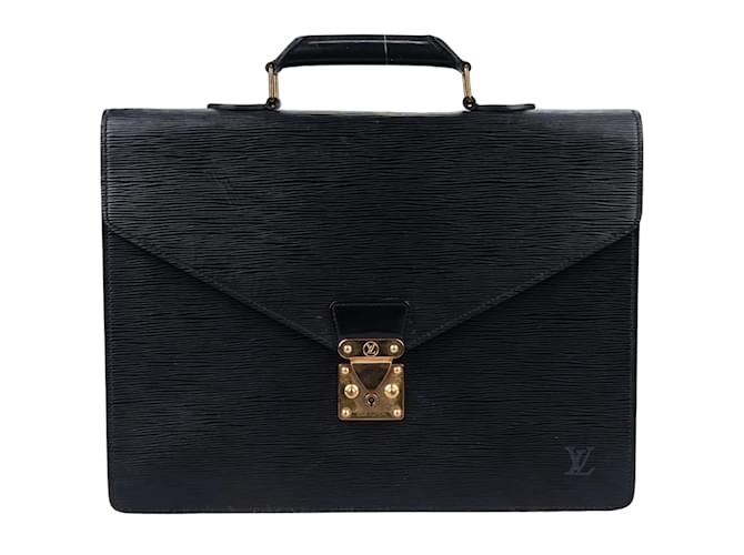 Louis Vuitton Noir Epi Leather Porte Documents Black Cloth  ref.1176361