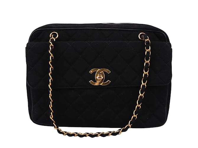Chanel Cotton Jumbo 24K Gold Shoulder Bag Black Cloth  ref.1176418